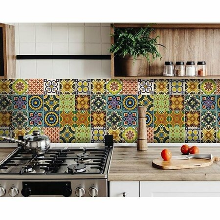 HOMEROOTS 5 x 5 in. Euro Green Mosaic Peel & Stick Removable Tiles 400041